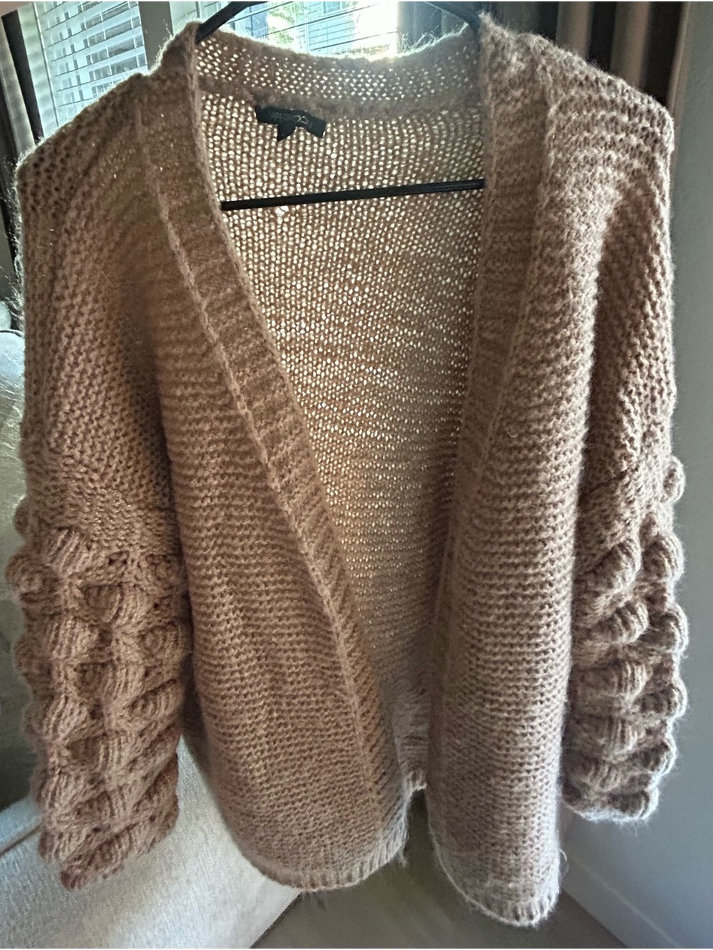 Papermoon Bubble Sleeve Open Knit Cardigan - Beige